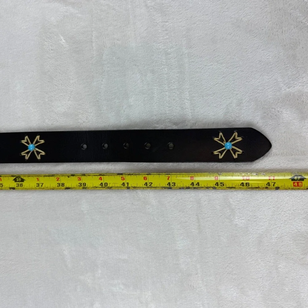 Lane Bryant Leather‎ Belt Women 18/20 Black Turquoise Embroidered Boho (accents)